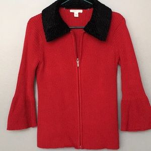 Coldwater Creek Red Sweater with Velvet Collar